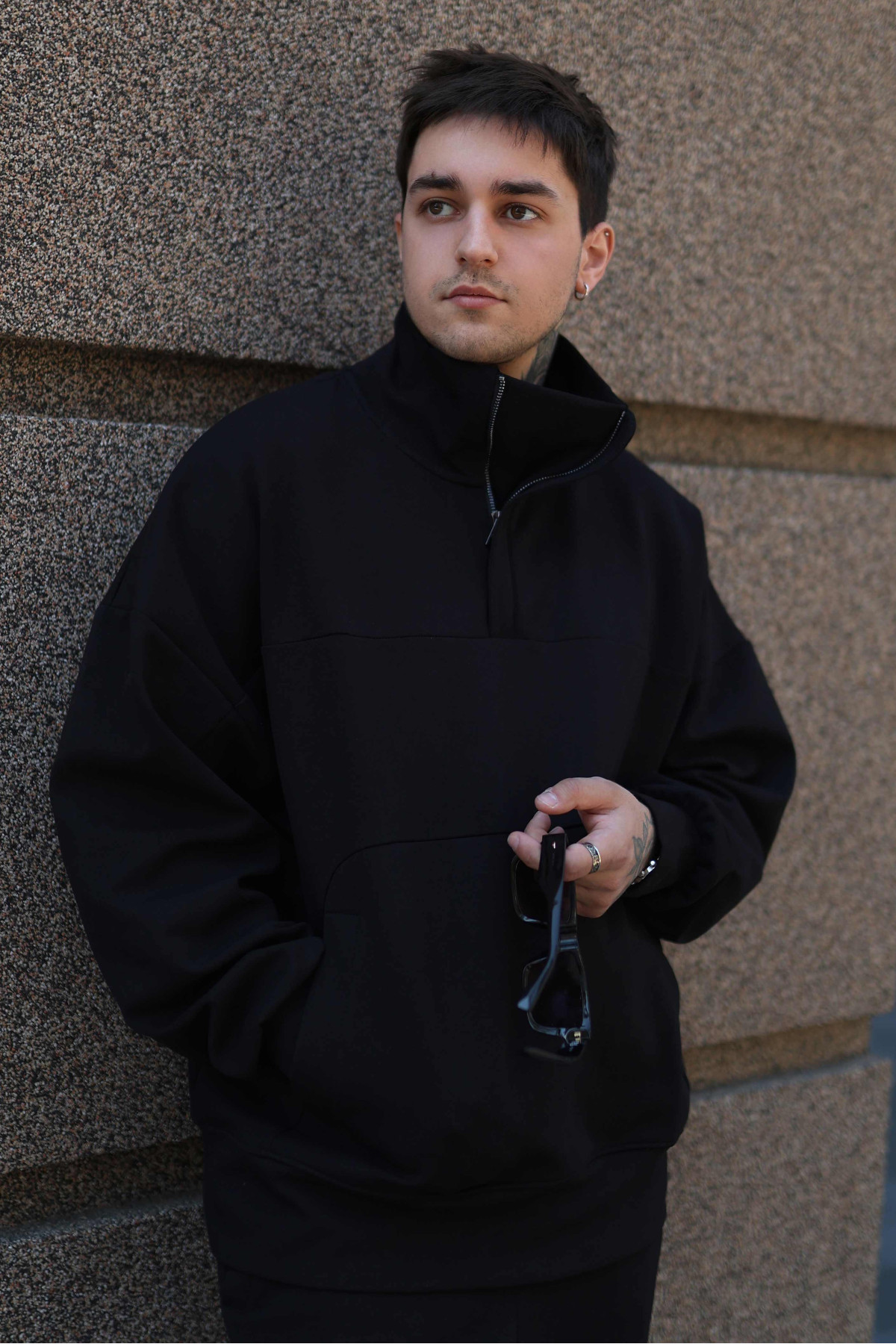 Кофта чоловіча Oversized Half-Zip Black
